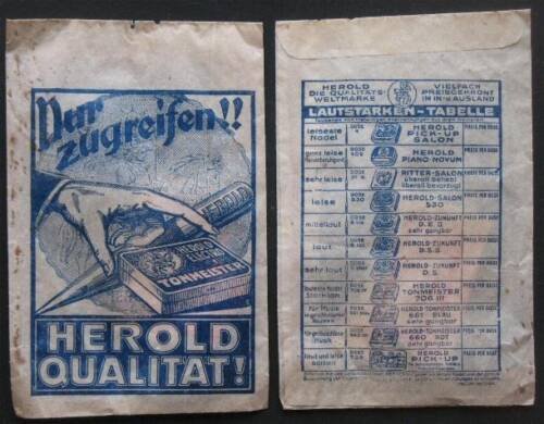 Herold-Qualität, Probetütchen mit Preisliste